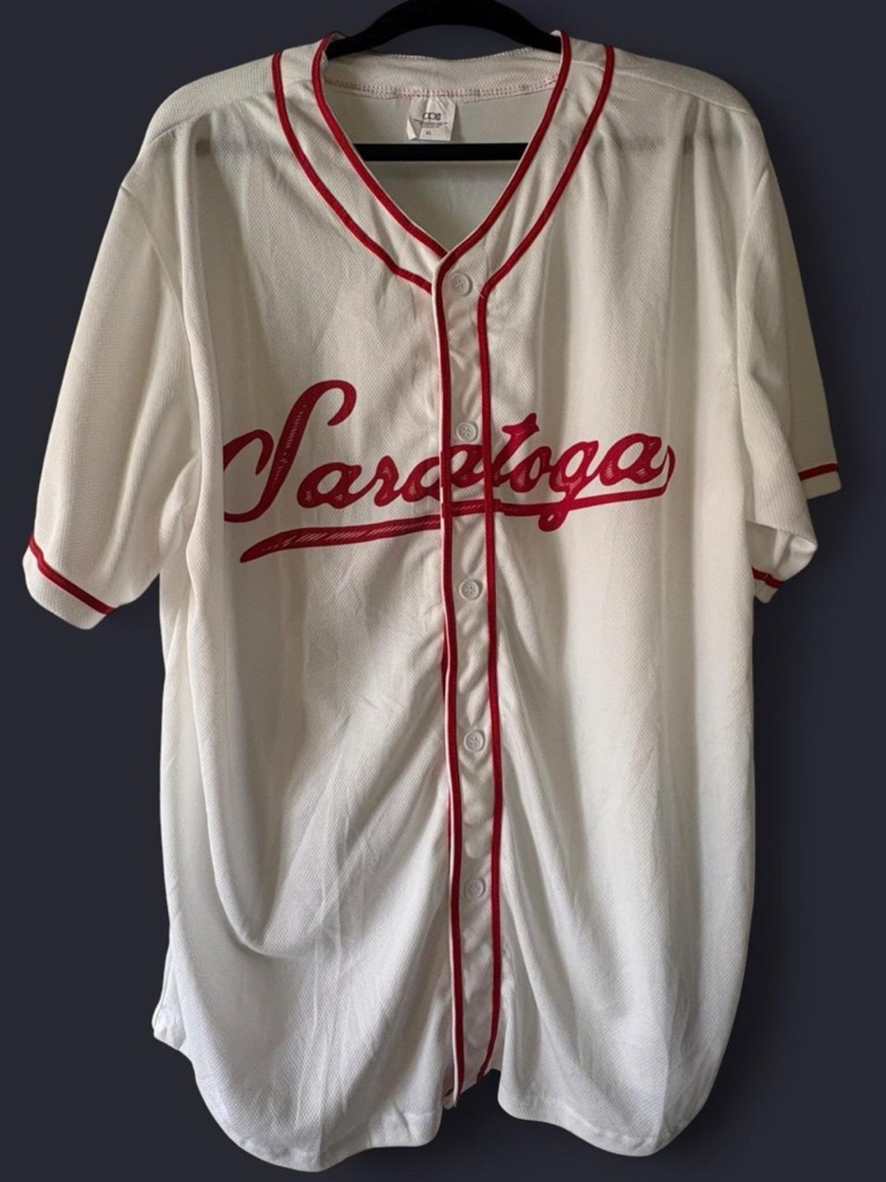 Saratoga White Baseball Jersey with Red Stripes